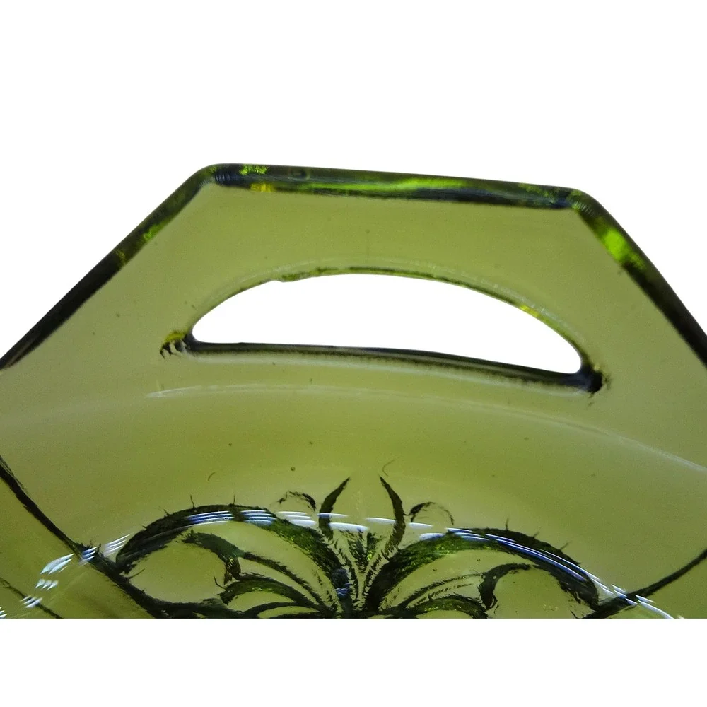 Vintage Indiana‎ Glass Killarney divided candy dish green glass with handles